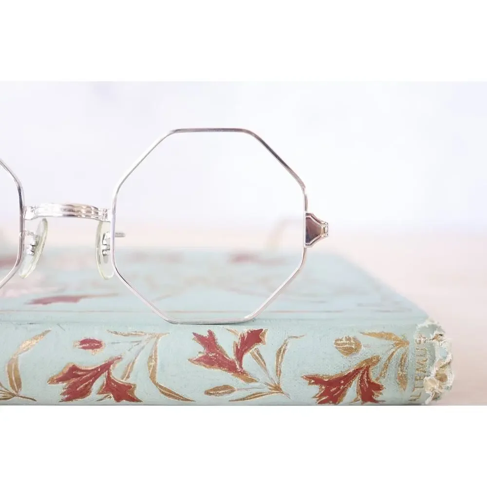 vintage 1960s Octagon Eyeglass 1/10 12K Gold filled and temples silver tone NOS